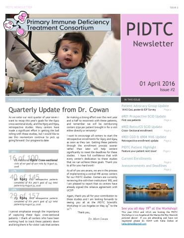 The first page of the PIDTC Spring 2016 newsletter