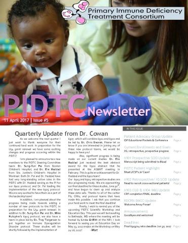 The first page of the PIDTC Spring 2017 newsletter