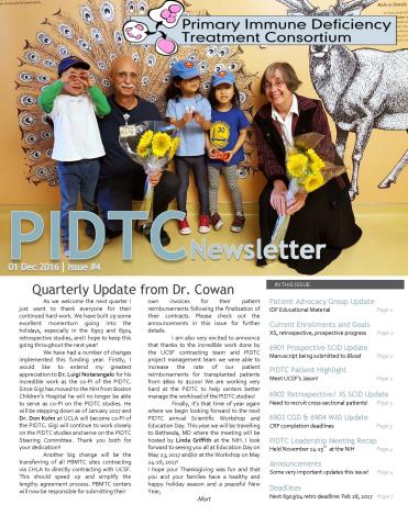 The first page of the PIDTC Winter 2016 newsletter