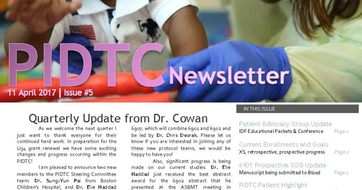 The first page of the PIDTC Spring 2017 newsletter