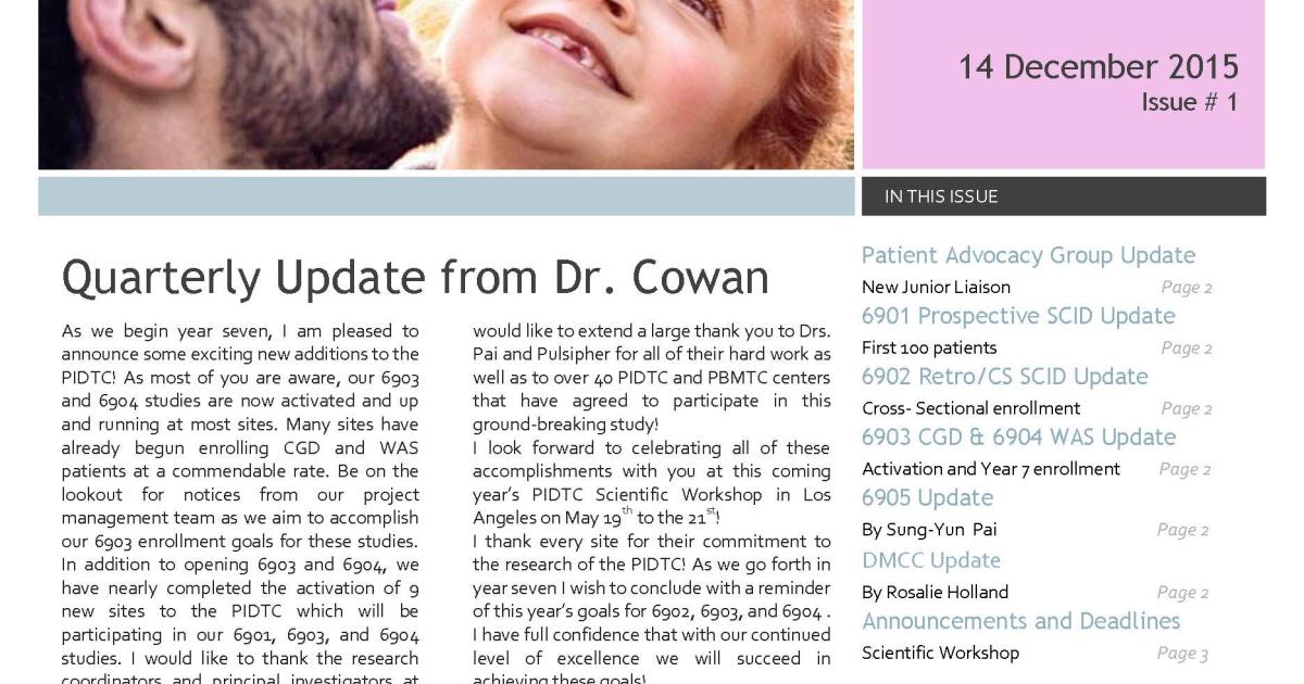 The first page of the PIDTC Winter 2015 newsletter